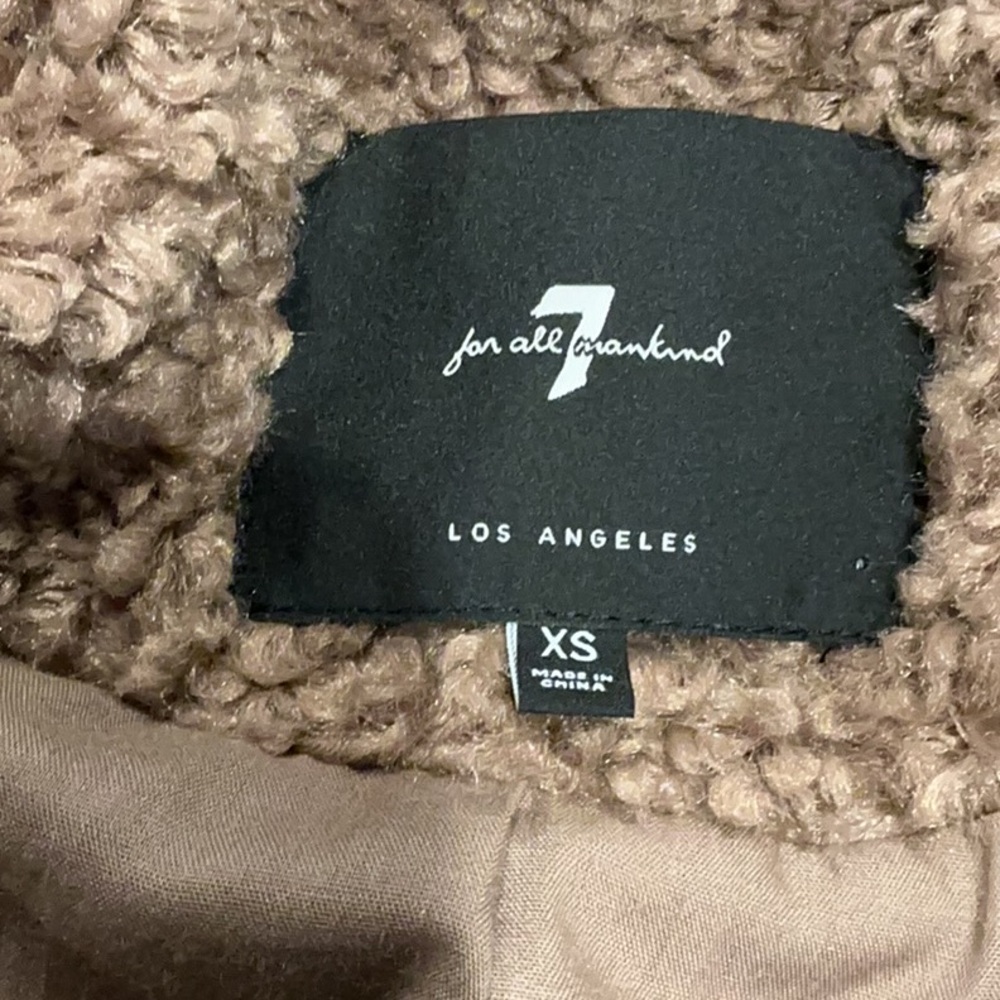 7 For All Mankind Two-Tone Teddy Coat Brown Camel Sherpa Jacket Size XS - Picture 7 of 9